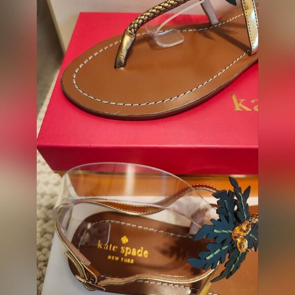 NIB Kate Spade New York "Palm Tree" Gold Leather Strappy Sandals Sz.9 Ret.$198 - Picture 4 of 10